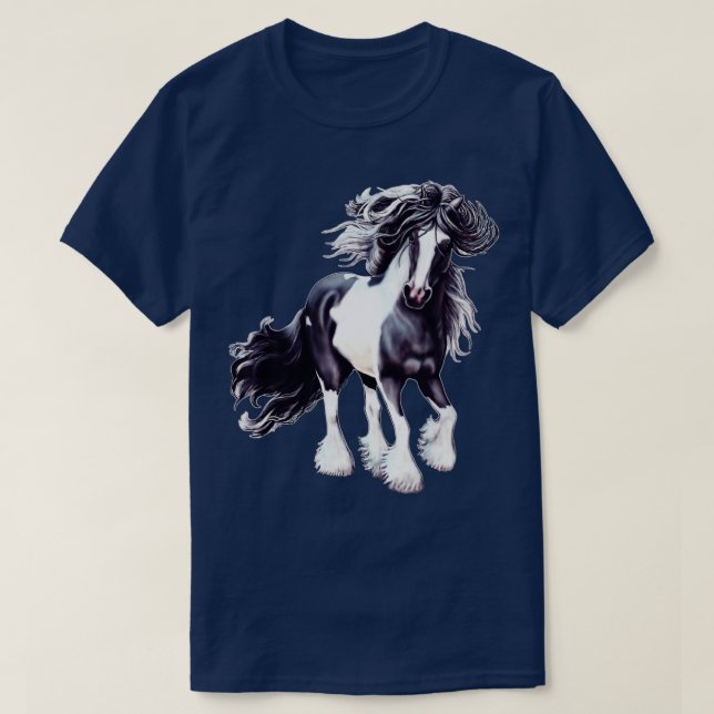 Camiseta Gypsy Vanner Black and White Stallion (Frente do Design)