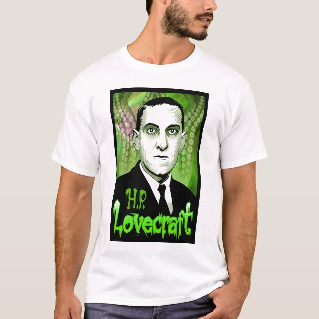 Camiseta H.P. Retrato de Lovecraft (verde) (Frente)