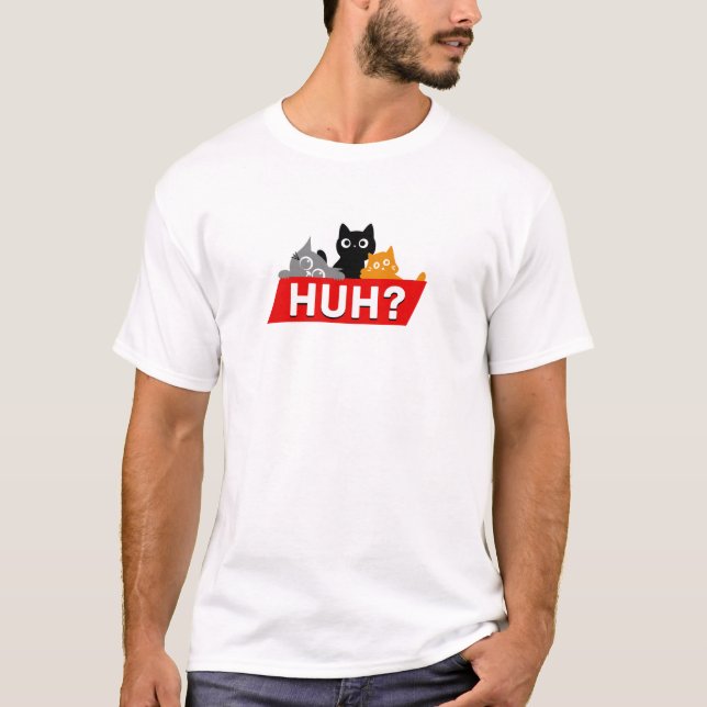 Camiseta "Hã?" Silly Multicolor Cartoon Cats Meme (Frente)