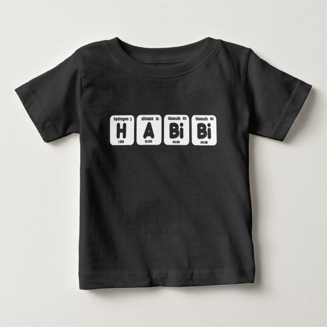 Camiseta Habibi Funny Árabe Libanês Palavra Mesa Periódica (Frente)