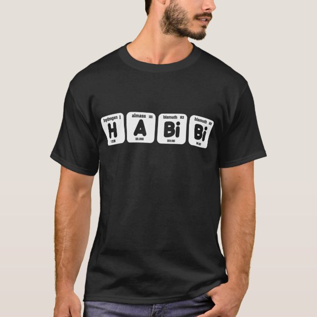Camiseta Habibi Funny Árabe Libanês Palavra Mesa Periódica (Frente)