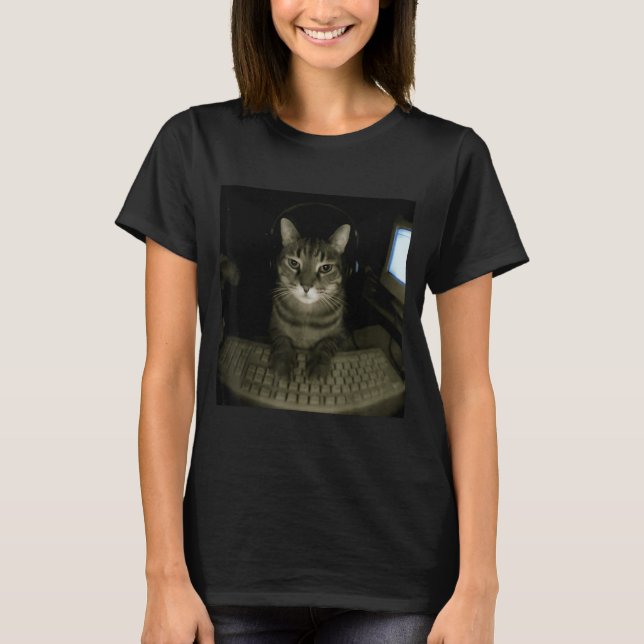 Camiseta Hacker Cat Meme Funny Computer Cat Kitten Gamer Ca (Frente)