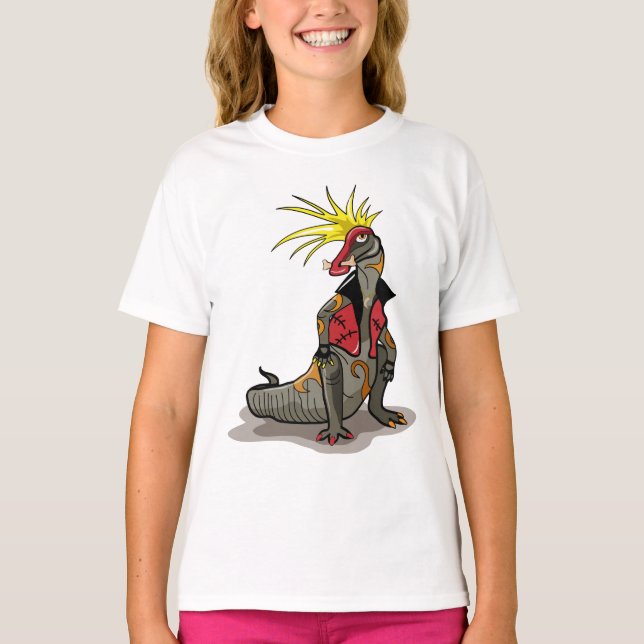 Camiseta Hadrosaurus Dinossaur Vestido Como Um Punk. (Frente)