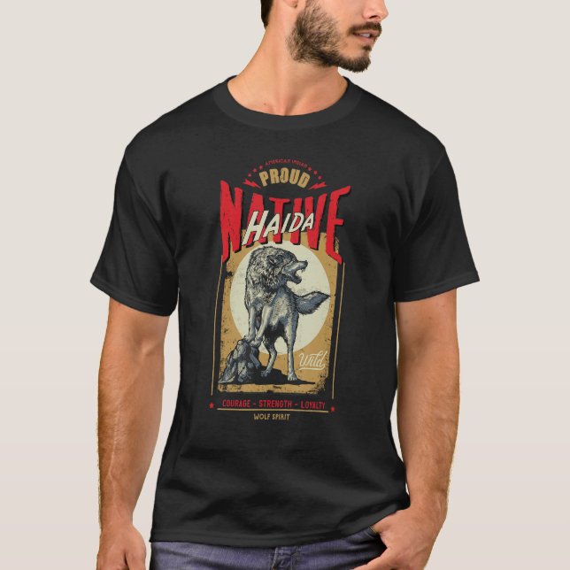 Camiseta Haida Native American Indian Born Wolf Spirit Retr (Frente)