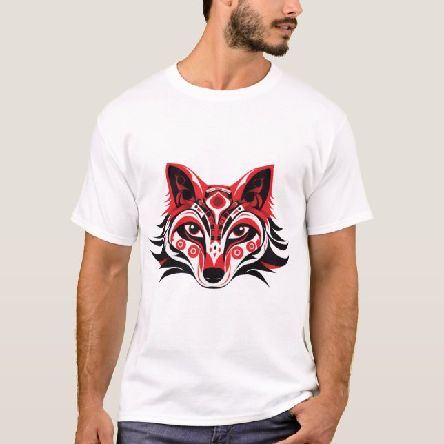 Camiseta Haida Tlingit Cabeça Nativa Totem Wolf (Frente)