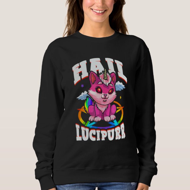 Camiseta Hail Lucipurr Cat Rainbow Unicorn Kitty Satanic (Frente)