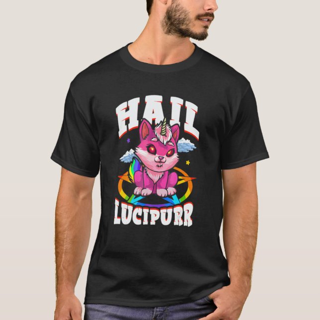 Camiseta Hail Lucipurr Cat Rainbow Unicorn Kitty Satanic (Frente)