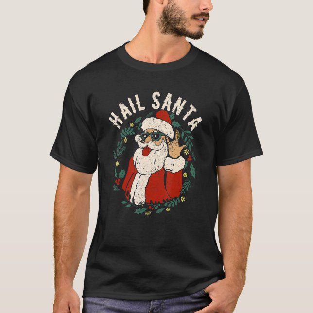 Camiseta Hail Santa Claus Sleigher Christmas Rock Metal Xma (Frente)
