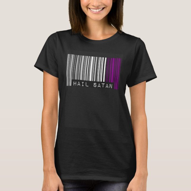 Camiseta Hail Satan Asexual Pride Flag Barcode Satanist Equ (Frente)