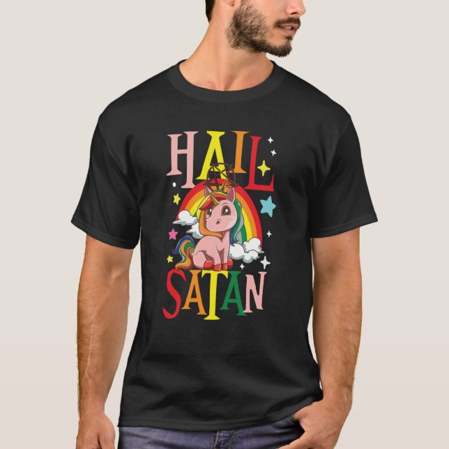 Camiseta Hail Satan Unicorn Rainbow (Frente)