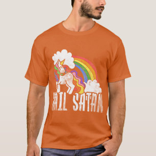 Camiseta Hail Satan Unicórnio Arco-íris Retro menina