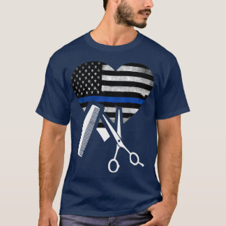 Camiseta Hair Stylist American Flag Heart Thin Blue Line