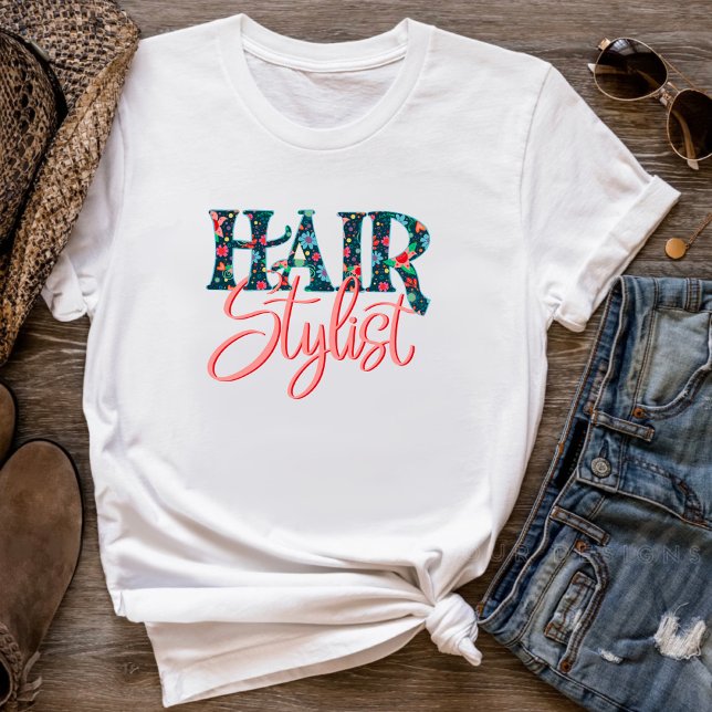 Camiseta Hair Stylist Merge Flower Impressão Inspirivity T- (Criador carregado)