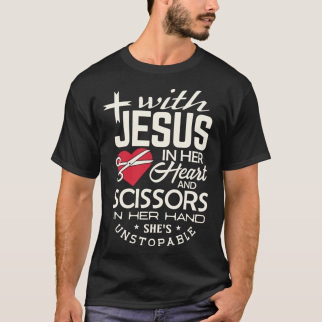 Camiseta Hairdresser  Jesus in her Heart hairstylist Christ (Frente)