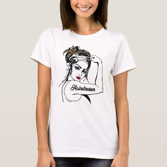 Camiseta Hairdresser Rosie The Riveter Leopard Cheetah (Frente)
