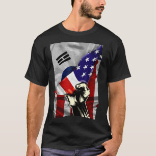 Camiseta Half American Flag Coreano ROOTS USA Flag South Ko