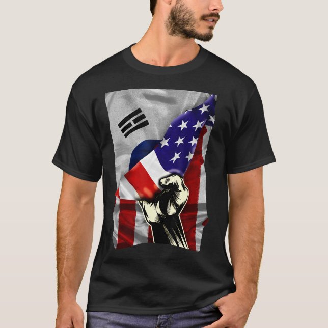 Camiseta Half American Flag Coreano ROOTS USA Flag South Ko (Frente)