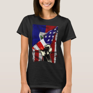 Camiseta Half American Flag Haitian ROOTS USA Flag Haiti DN