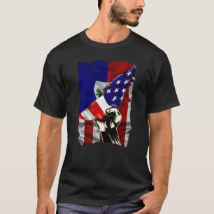 Camiseta Half American Flag Haitian ROOTS USA Flag Haiti DN