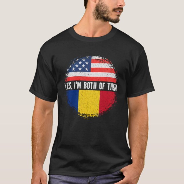 Camiseta Half American Half Romeno EUA Flag Romênia (Frente)