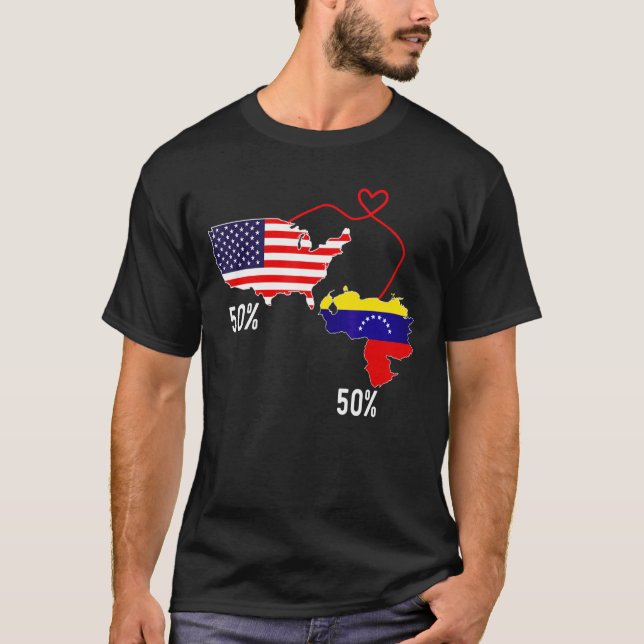 Camiseta Half American Half Venezuela Flag Combinado EUA Ch (Frente)