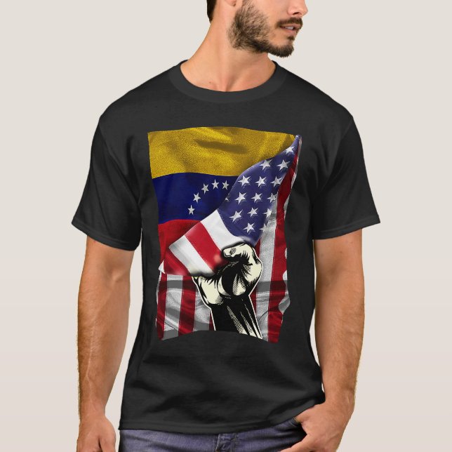 Camiseta Half American Half Venezuela ROOTS USA Flag Venez (Frente)