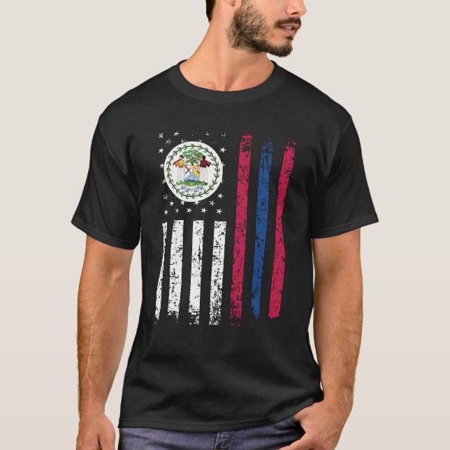 Camiseta Half Belizean Half American Flag Belize USA Flag (Frente)