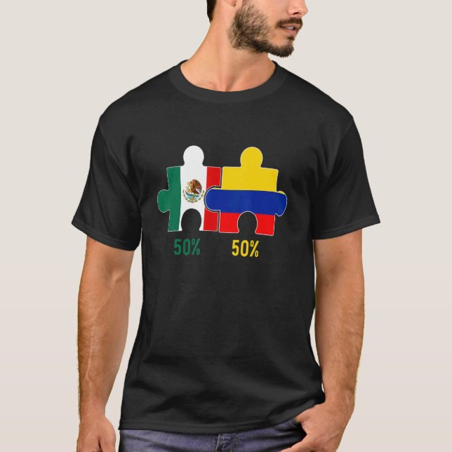 Camiseta Half Colombiano Half Mexicano Flag Map DNA Mexico  (Frente)