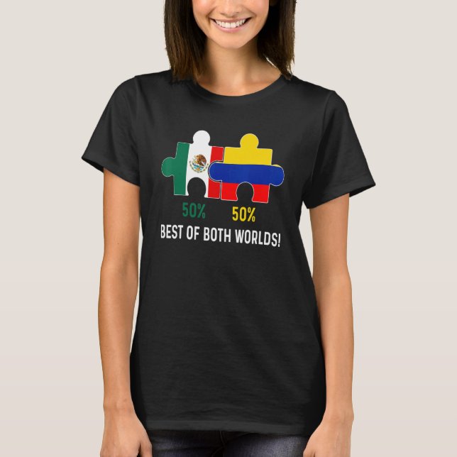 Camiseta Half Colombiano Half Mexicano Flag Map DNA Mexico  (Frente)