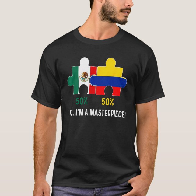 Camiseta Half Colombiano Half Mexicano Flag Map DNA Mexico  (Frente)