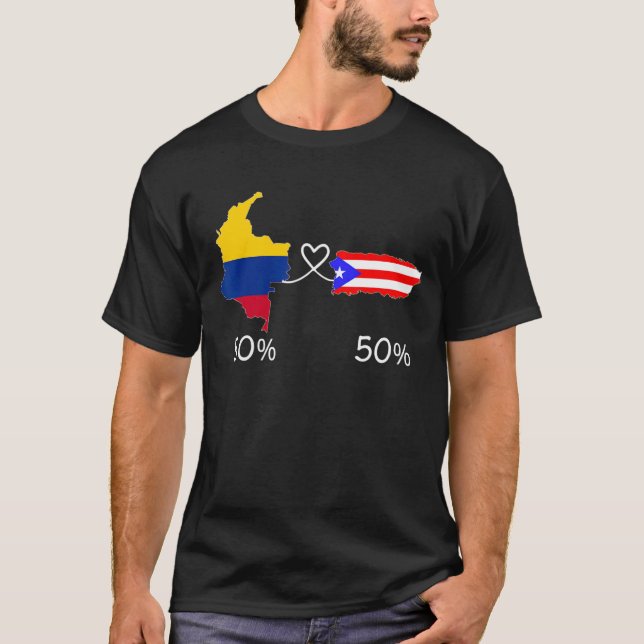 Camiseta Half Colombiano Half Puerto Rican Flag Map Love Co (Frente)