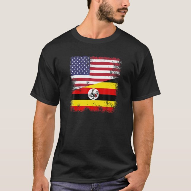 Camiseta Half Ugandan Flag | Vintage Uganda USA Gift (Frente)