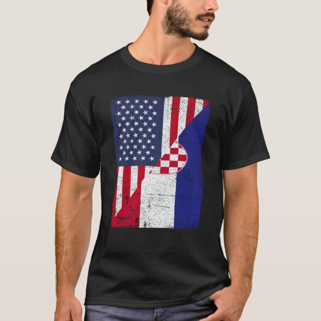 Camiseta Half USA Flag Half Croatia Flag American Croatian (Frente)