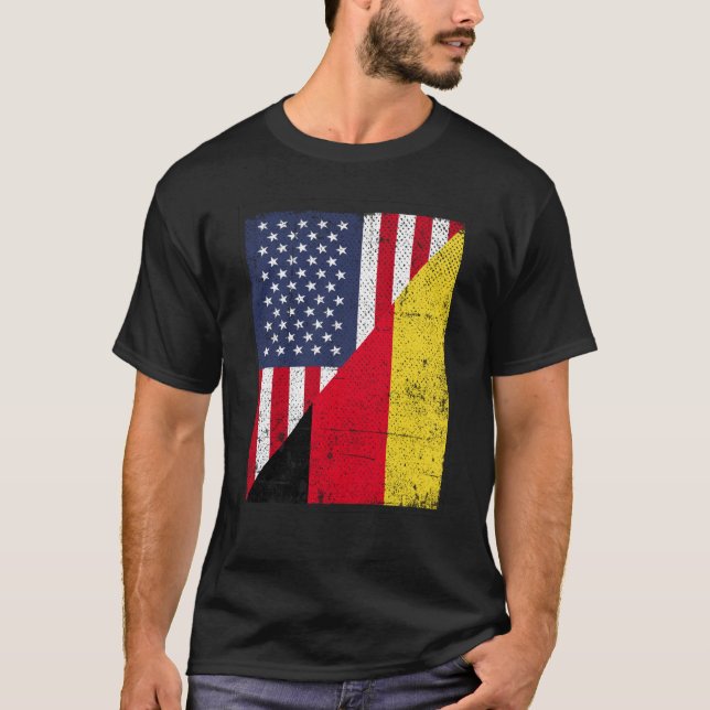 Camiseta Half USA Flag Half Germany Flag American German (Frente)