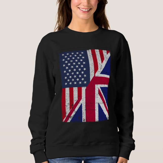 Camiseta Half USA Flag Half Great Britain Flag American Bri (Frente)