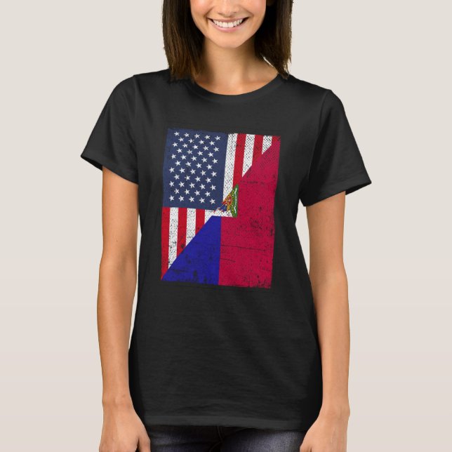 Camiseta Half USA Flag Half Haiti Flag American Haitian (Frente)