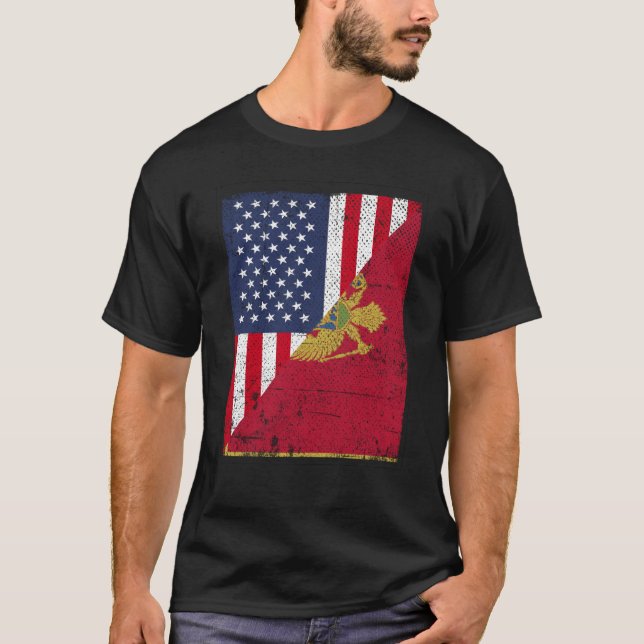 Camiseta Half USA Flag Half Montenegro Flag American Monten (Frente)