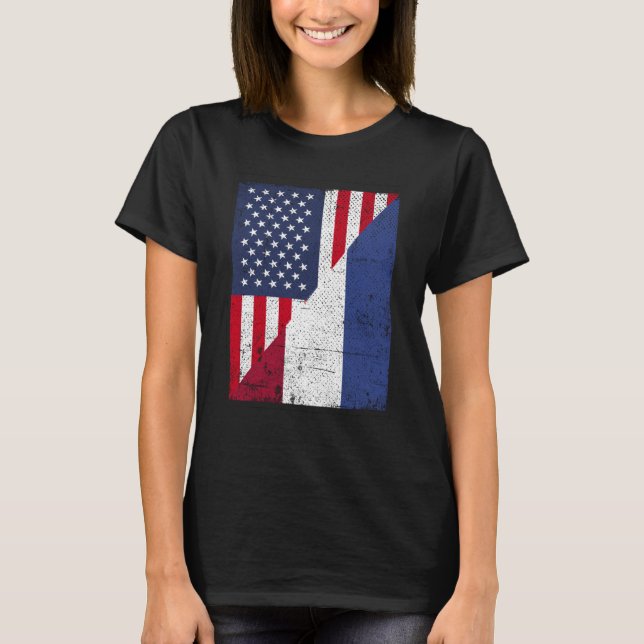 Camiseta Half USA Flag Half Netherlands Flag American (Frente)