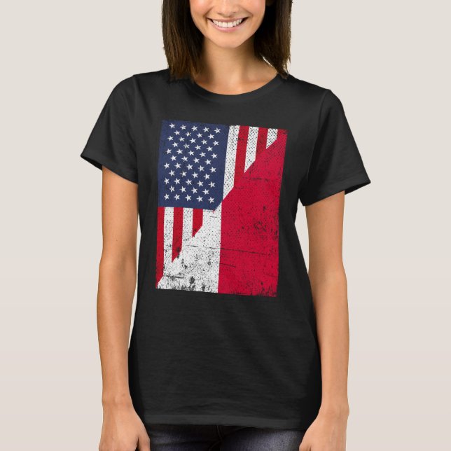 Camiseta Half USA Flag Half Polônia Flag American (Frente)
