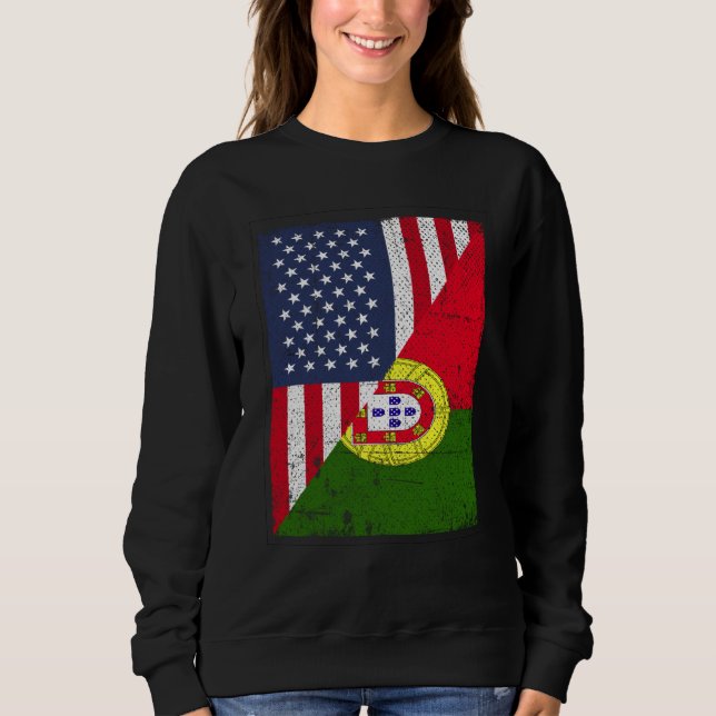 Camiseta Half USA Flag Half Portugal Flag American Portugue (Frente)
