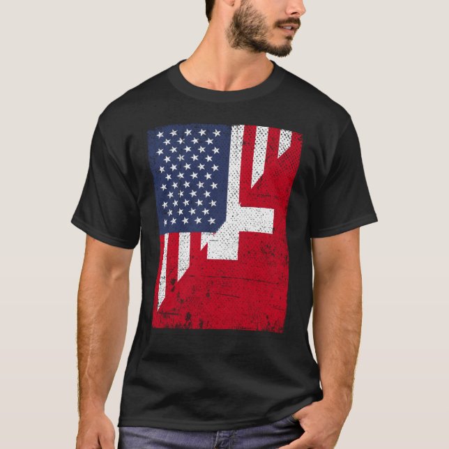 Camiseta Half USA Flag Half Switzerland Flag American Swiss (Frente)