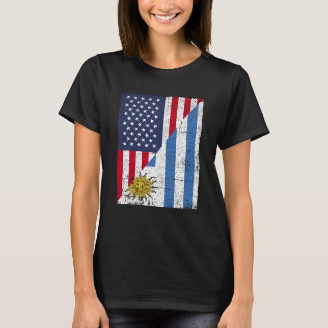 Camiseta Half USA Flag Half Uruguay Flag American Uruguayan (Frente)