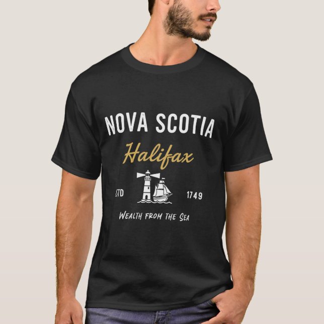 Camiseta Halifax Nova Scotia Canadá Farol de Navio Simples  (Frente)