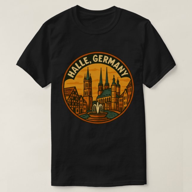 Camiseta Halle Alemanha Torres da Cidade (Frente do Design)