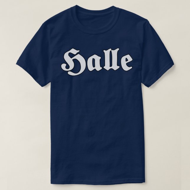 Camiseta Halle Saale escrito com fonte gótica (Frente do Design)