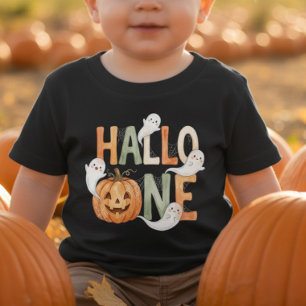 Camiseta Hallo-one 1º Aniversário Bebê Abóbora e Fantasmas