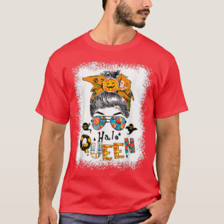Camiseta Hallo Queen Messy Bun Witch Pumpkin O Lantern Hall