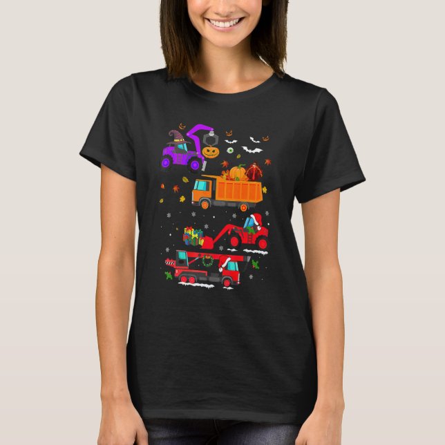 Camiseta Hallothanksmas Construction Vehicle Crane Truck Bo (Frente)
