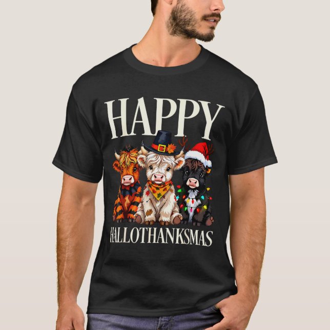 Camiseta Hallothanksmas Highland Cow Halloween Thanksgiving (Frente)