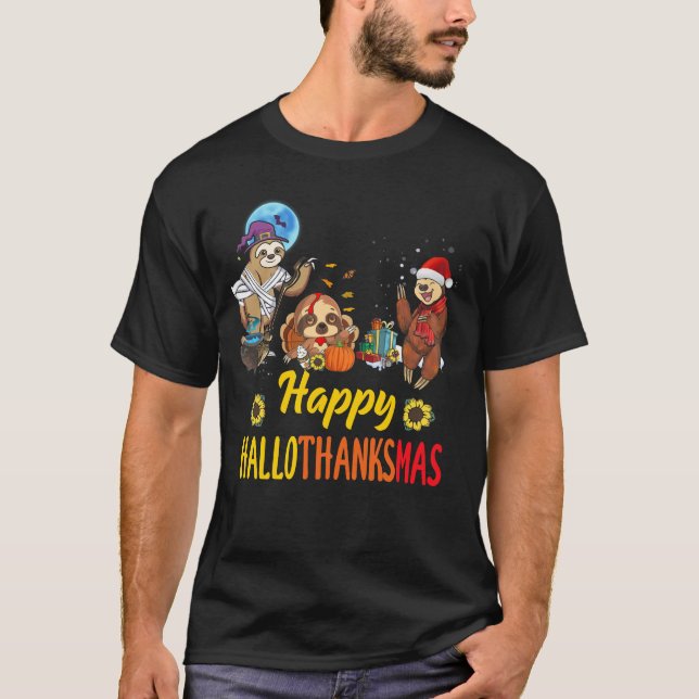 Camiseta Hallothanksmas Santa Sloth Halloween Thanksgiving (Frente)